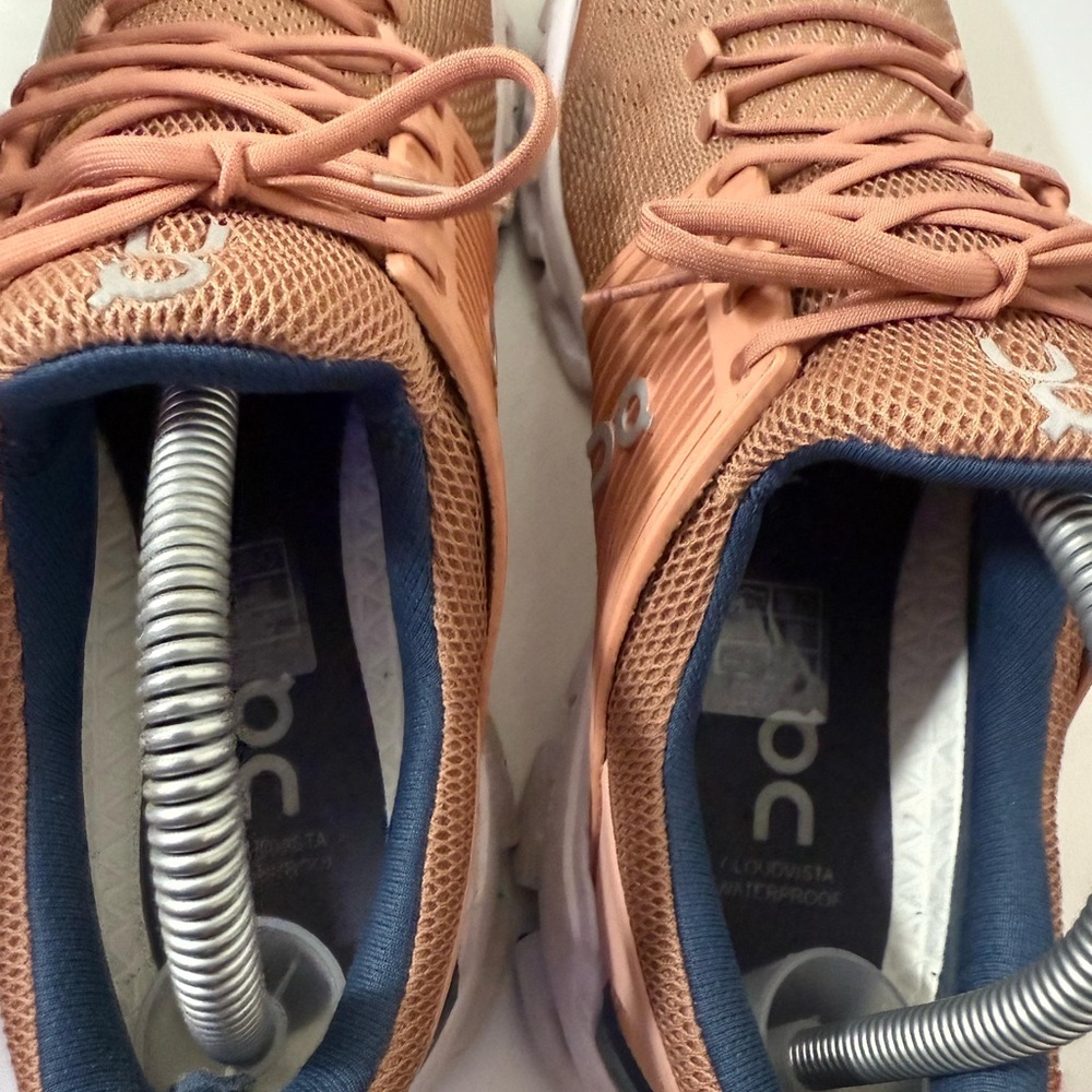 On Running Men's Athletic Shoes in Coral and White - Picture 2 of 8